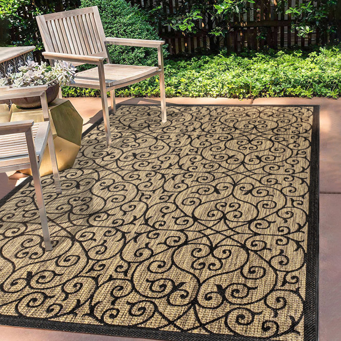 Winston Porter Haggerty Black/Khaki Indoor/Outdoor Rug & Reviews Wayfair